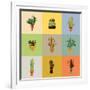 Flat Colorful Illustration of Mexican Succulent Plants and Cactuses in Pots. Vector Botanical Graph-kateja-Framed Art Print