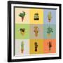 Flat Colorful Illustration of Mexican Succulent Plants and Cactuses in Pots. Vector Botanical Graph-kateja-Framed Art Print