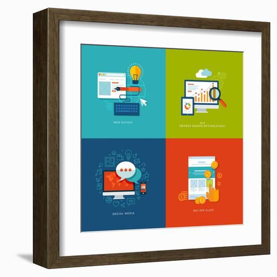 Flat Design Concept Icons for Web and Mobile Services and Apps-PureSolution-Framed Art Print