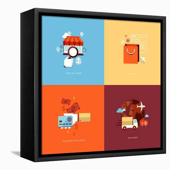 Flat Design Icons for Online Shopping-PureSolution-Framed Stretched Canvas