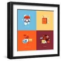 Flat Design Icons for Online Shopping-PureSolution-Framed Art Print