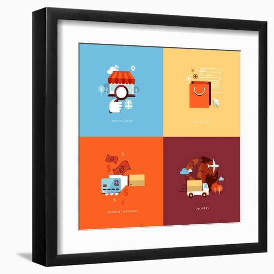 Flat Design Icons for Online Shopping-PureSolution-Framed Art Print