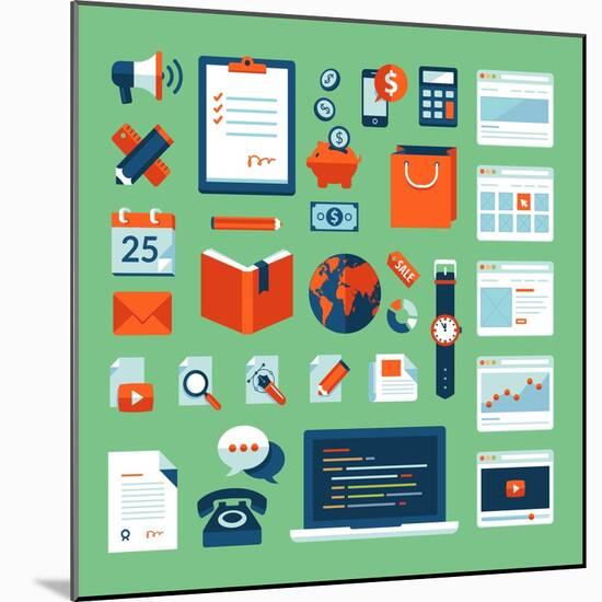 Flat Design Icons Set of Business Working Elements-PureSolution-Mounted Art Print