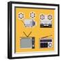 Flat Design Retro Objects with a Film Projector, Tape Recorder, TV and Radio-IKuvshinov-Framed Art Print