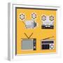 Flat Design Retro Objects with a Film Projector, Tape Recorder, TV and Radio-IKuvshinov-Framed Art Print