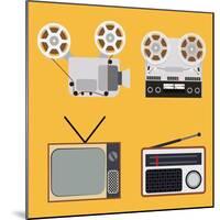 Flat Design Retro Objects with a Film Projector, Tape Recorder, TV and Radio-IKuvshinov-Mounted Art Print