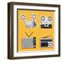 Flat Design Retro Objects with a Film Projector, Tape Recorder, TV and Radio-IKuvshinov-Framed Art Print
