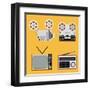 Flat Design Retro Objects with a Film Projector, Tape Recorder, TV and Radio-IKuvshinov-Framed Art Print