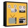 Flat Design Retro Objects with a Film Projector, Tape Recorder, TV and Radio-IKuvshinov-Framed Stretched Canvas