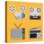 Flat Design Retro Objects with a Film Projector, Tape Recorder, TV and Radio-IKuvshinov-Stretched Canvas