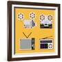 Flat Design Retro Objects with a Film Projector, Tape Recorder, TV and Radio-IKuvshinov-Framed Art Print