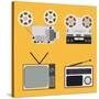 Flat Design Retro Objects with a Film Projector, Tape Recorder, TV and Radio-IKuvshinov-Stretched Canvas