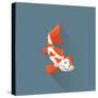 Flat Design White Orange Red Japanese Carp Koi Illustration-Trikona-Stretched Canvas