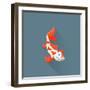 Flat Design White Orange Red Japanese Carp Koi Illustration-Trikona-Framed Photographic Print