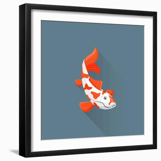 Flat Design White Orange Red Japanese Carp Koi Illustration-Trikona-Framed Photographic Print