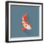 Flat Design White Orange Red Japanese Carp Koi Illustration-Trikona-Framed Photographic Print