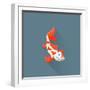 Flat Design White Orange Red Japanese Carp Koi Illustration-Trikona-Framed Photographic Print