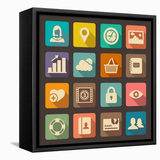 Flat Icons Set for Web and Mobile Applications-ekler-Framed Stretched Canvas