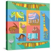 Flat Icons with African Animals-Evgeniya Balala-Stretched Canvas