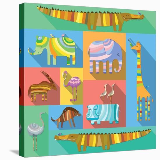 Flat Icons with African Animals-Evgeniya Balala-Stretched Canvas