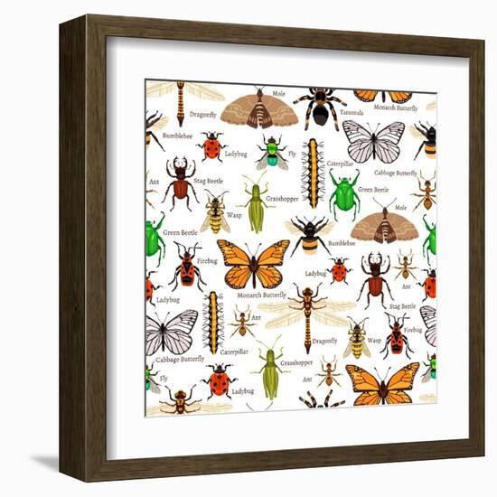 Flat Insects Seamless Pattern Vector Illustration-Macrovector-Framed Art Print