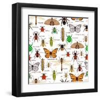 Flat Insects Seamless Pattern Vector Illustration-Macrovector-Framed Art Print