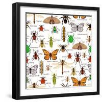 Flat Insects Seamless Pattern Vector Illustration-Macrovector-Framed Art Print
