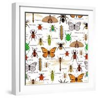 Flat Insects Seamless Pattern Vector Illustration-Macrovector-Framed Art Print