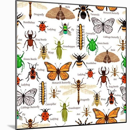 Flat Insects Seamless Pattern Vector Illustration-Macrovector-Mounted Art Print