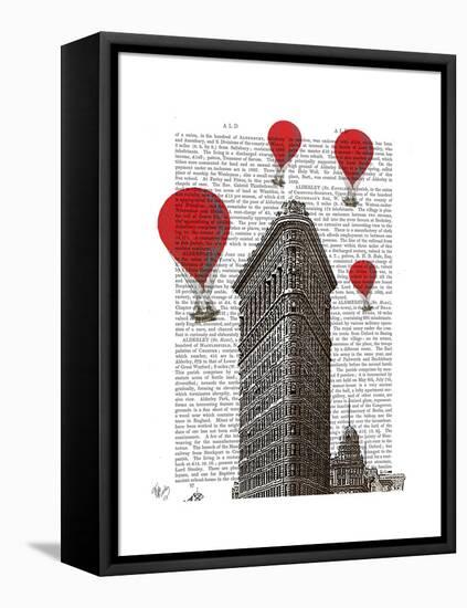 Flat Iron Building and Red Hot Air Balloons-Fab Funky-Framed Stretched Canvas