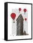 Flat Iron Building and Red Hot Air Balloons-Fab Funky-Framed Stretched Canvas