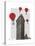 Flat Iron Building and Red Hot Air Balloons-Fab Funky-Stretched Canvas