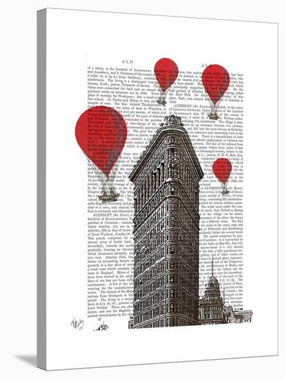 Flat Iron Building and Red Hot Air Balloons-Fab Funky-Stretched Canvas