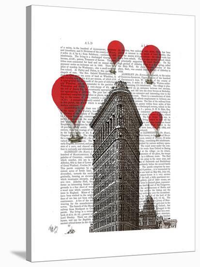 Flat Iron Building and Red Hot Air Balloons-Fab Funky-Stretched Canvas