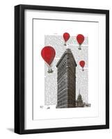 Flat Iron Building and Red Hot Air Balloons-Fab Funky-Framed Art Print