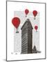 Flat Iron Building and Red Hot Air Balloons-Fab Funky-Mounted Art Print