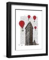 Flat Iron Building and Red Hot Air Balloons-Fab Funky-Framed Art Print