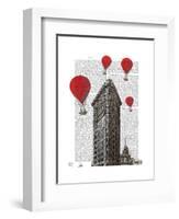 Flat Iron Building and Red Hot Air Balloons-Fab Funky-Framed Art Print