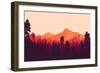 Flat Landscape of Mountain and Forest in Evening in Warm Tone. Vector Illustration-miomart-Framed Premium Giclee Print