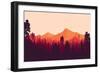 Flat Landscape of Mountain and Forest in Evening in Warm Tone. Vector Illustration-miomart-Framed Premium Giclee Print