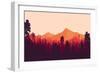 Flat Landscape of Mountain and Forest in Evening in Warm Tone. Vector Illustration-miomart-Framed Premium Giclee Print