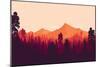 Flat Landscape of Mountain and Forest in Evening in Warm Tone. Vector Illustration-miomart-Mounted Premium Giclee Print