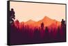 Flat Landscape of Mountain and Forest in Evening in Warm Tone. Vector Illustration-miomart-Framed Stretched Canvas