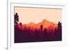 Flat Landscape of Mountain and Forest in Evening in Warm Tone. Vector Illustration-miomart-Framed Art Print