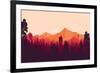 Flat Landscape of Mountain and Forest in Evening in Warm Tone. Vector Illustration-miomart-Framed Art Print