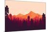 Flat Landscape of Mountain and Forest in Evening in Warm Tone. Vector Illustration-miomart-Mounted Art Print