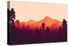 Flat Landscape of Mountain and Forest in Evening in Warm Tone. Vector Illustration-miomart-Stretched Canvas