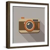 Flat Long Shadow Retro Camera Icon-YasnaTen-Framed Art Print