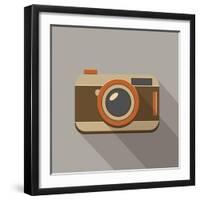 Flat Long Shadow Retro Camera Icon-YasnaTen-Framed Art Print