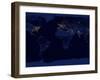 Flat Map of Earth Showing City Lights of the World at Night-Stocktrek Images-Framed Premium Photographic Print